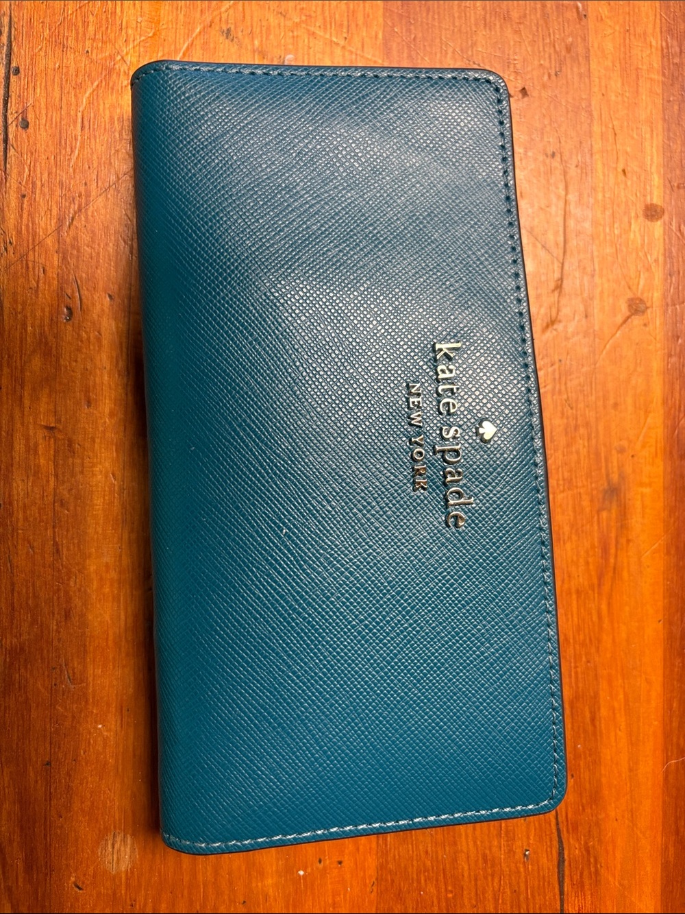 kate spade teal leather wallet with gold logo